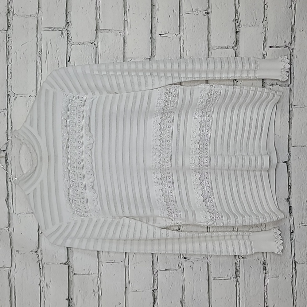 Cinq a Sept Antonia High Neck Long Sleeve Tiered Ruffle Lacey Blouse in White - Picture 16 of 17